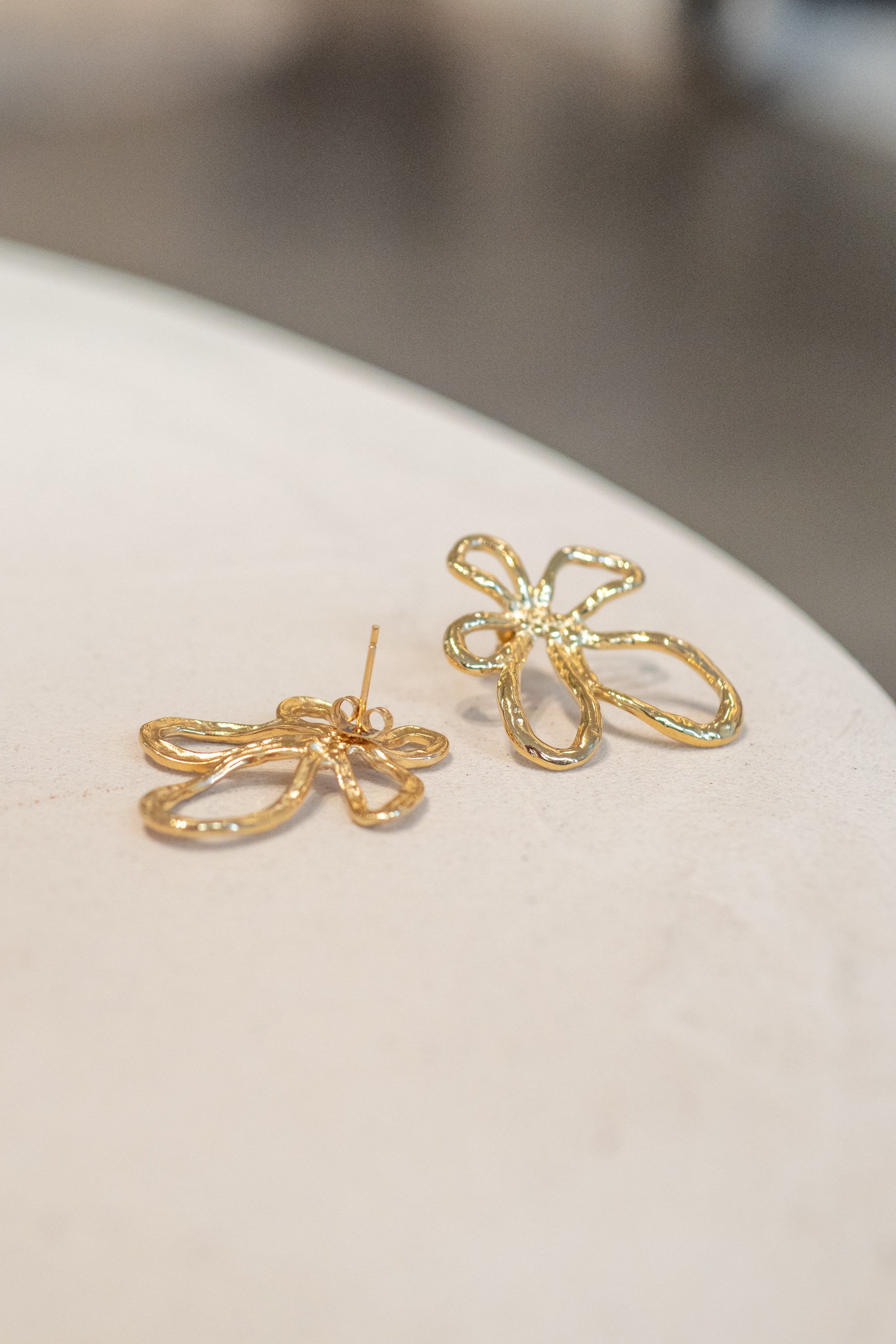 Organic Flower Earrings Stainless Steel Gold