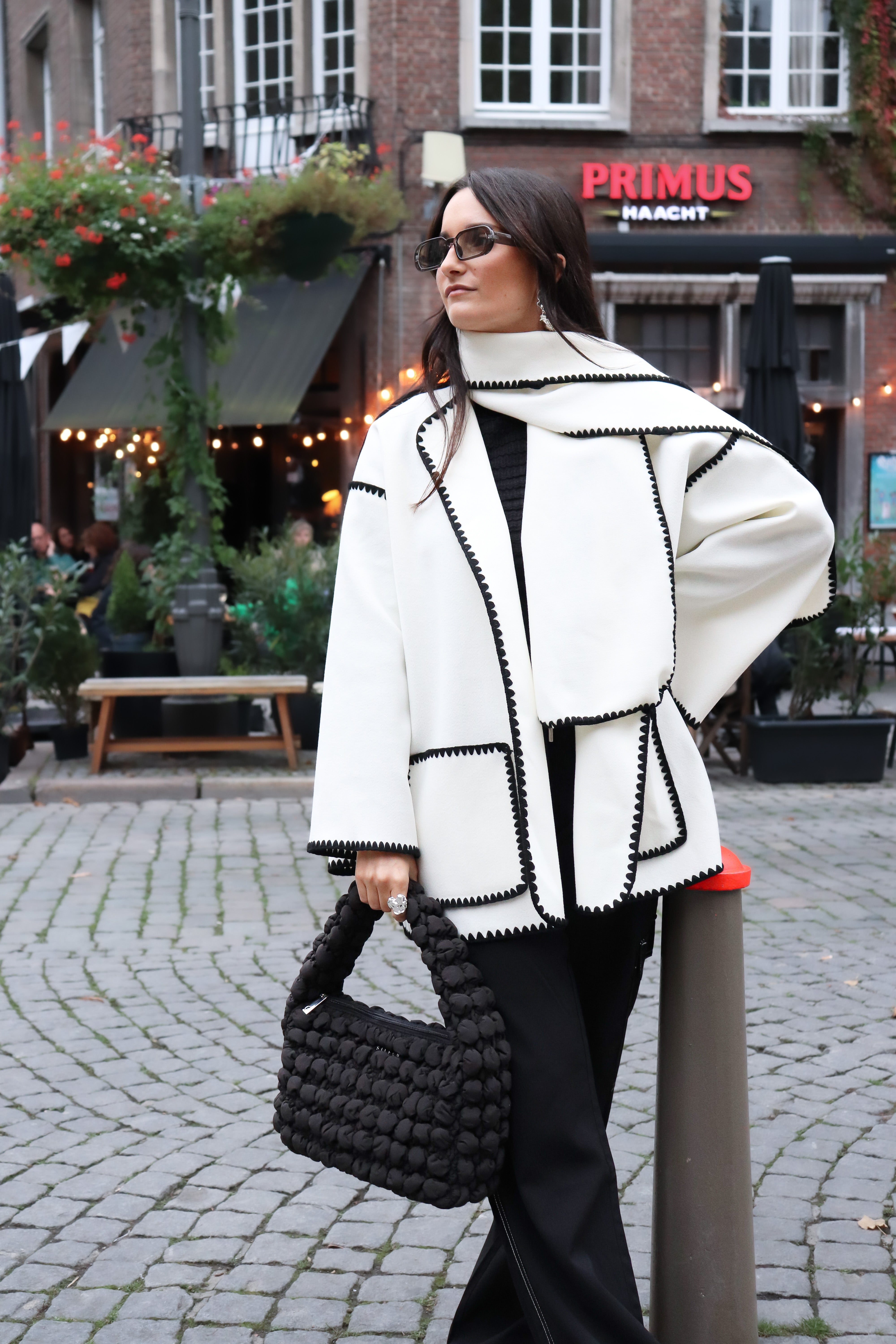 Ash Coat & Scarf Set Ecru