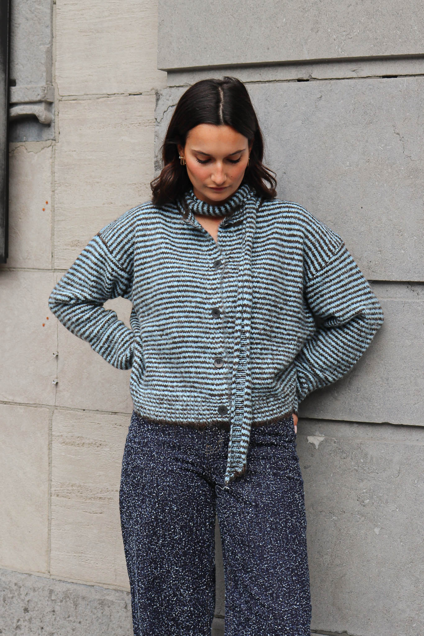 Abby Knit & Scarf Coffee/Ciel