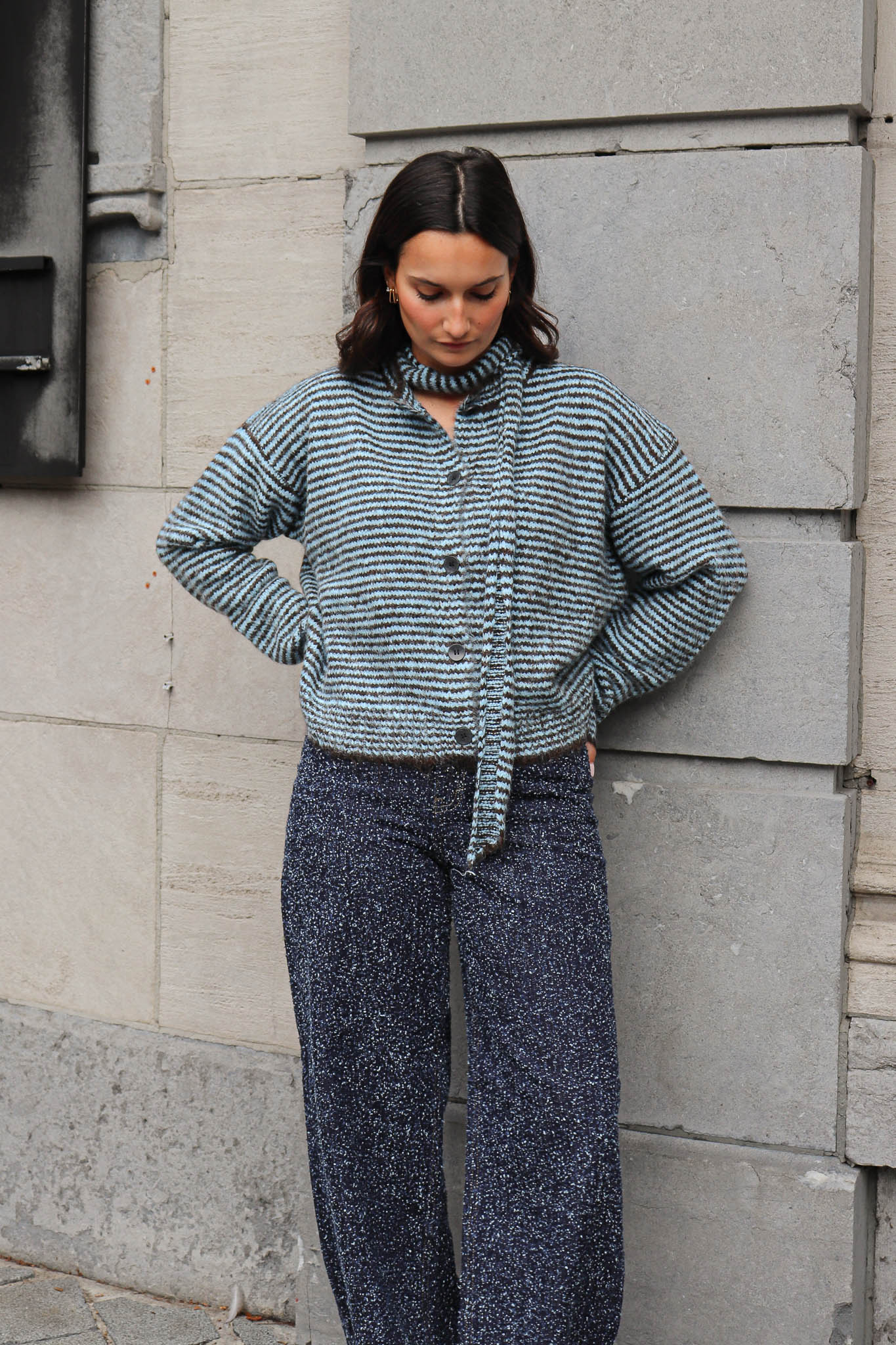 Abby Knit & Scarf Coffee/Ciel