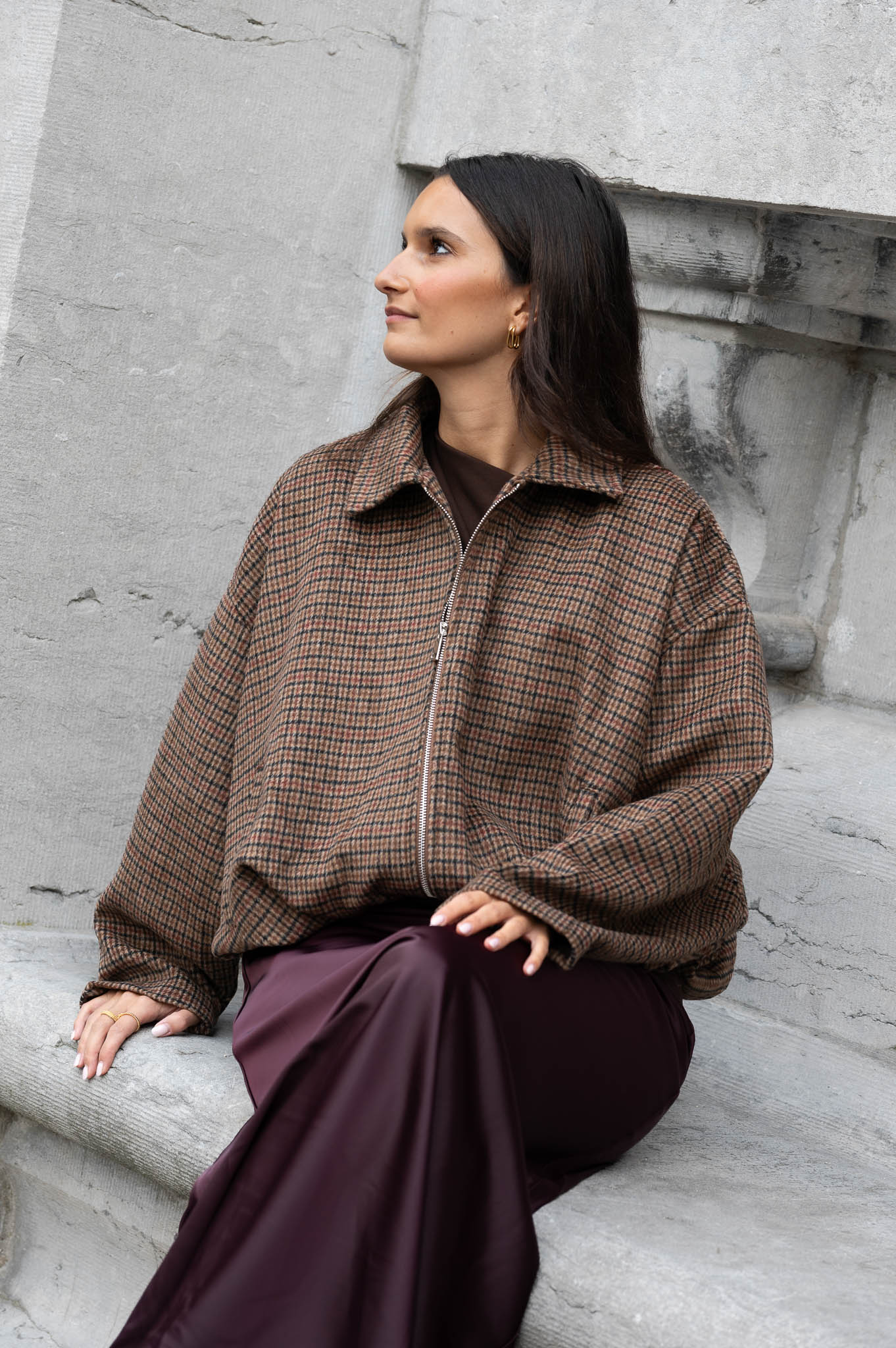 Nova Checkered Jacket Brown