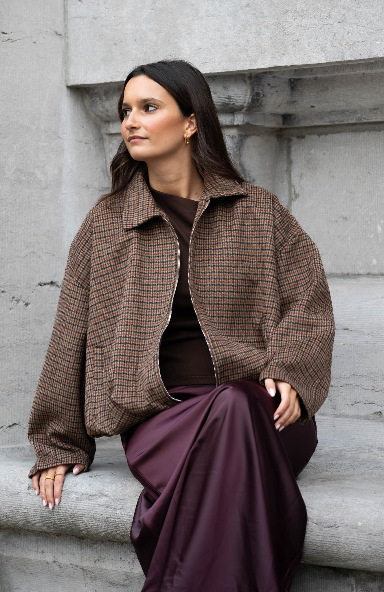 Nova Checkered Jacket Brown