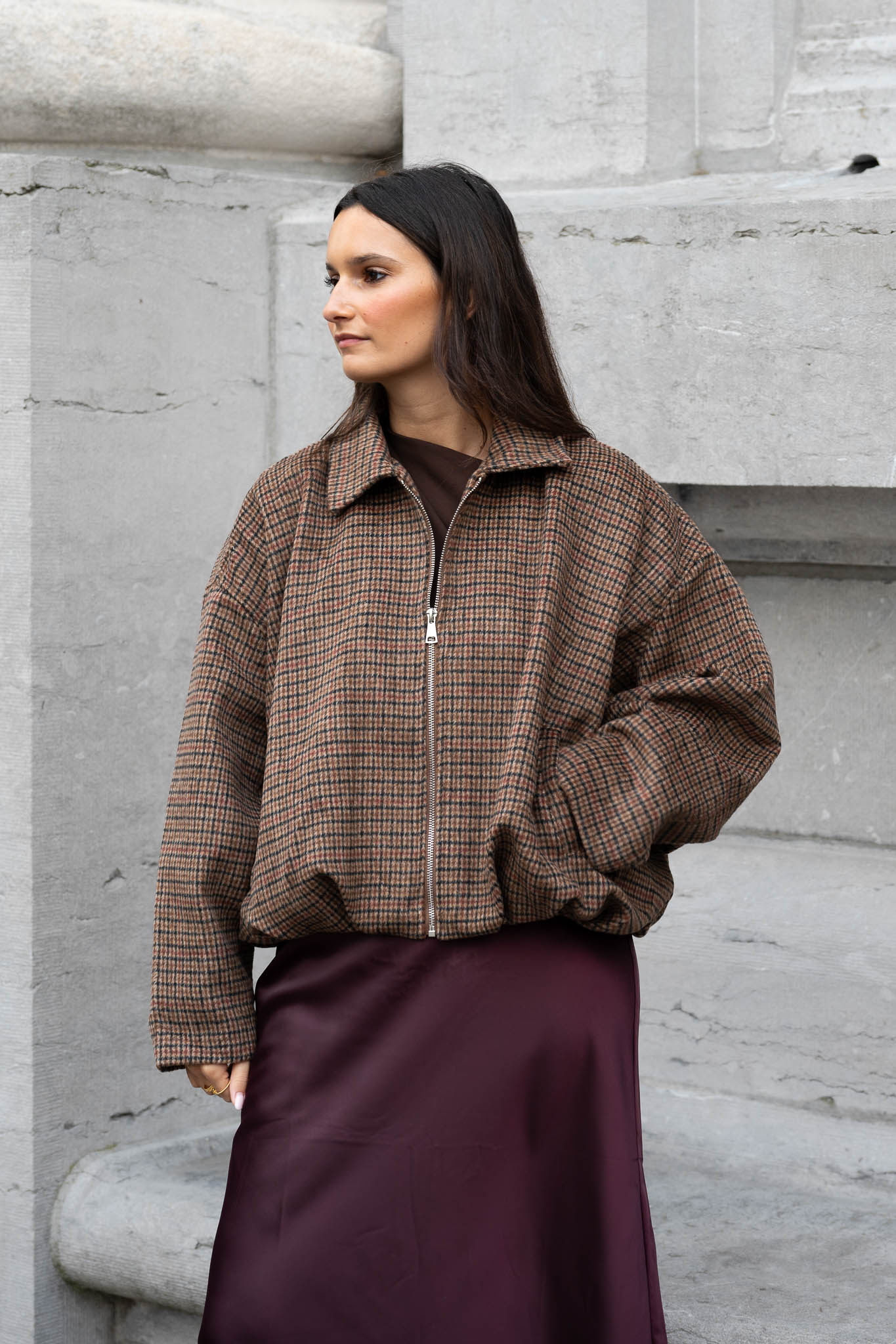Nova Checkered Jacket Brown