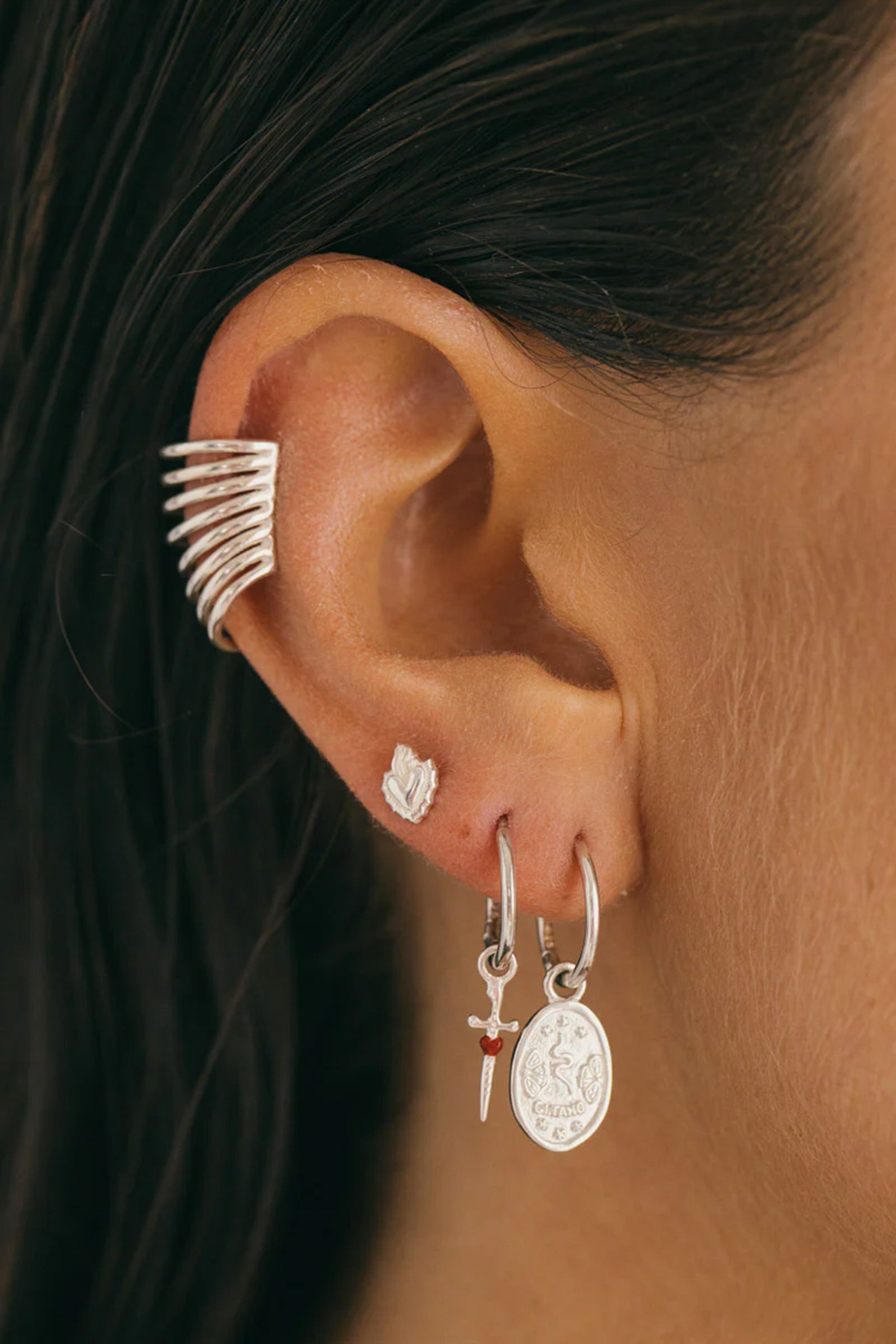 Love Dagger Hoop Earring Silver