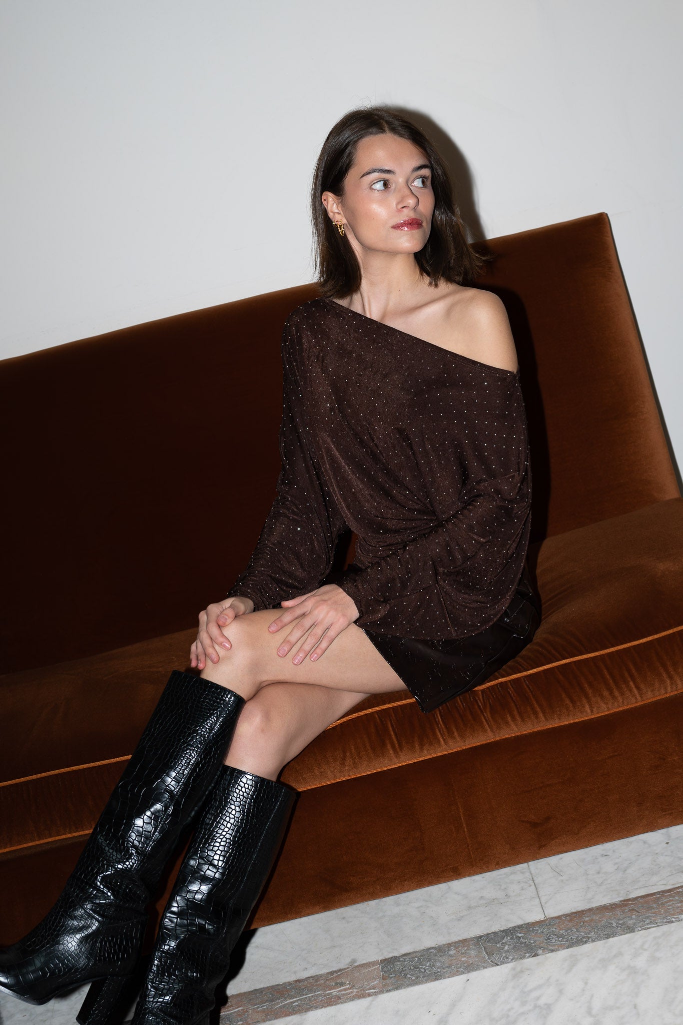 Mauri Sequin Top Chocolate