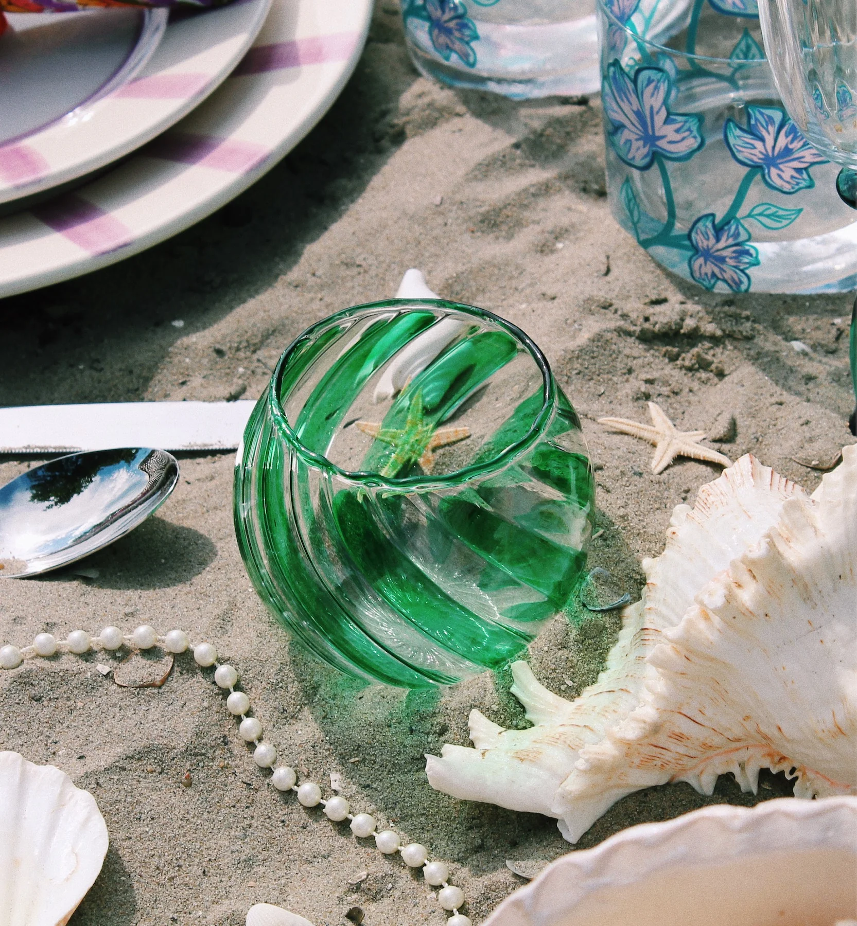 Waves Glass Tea Light Holder Seafoam Green