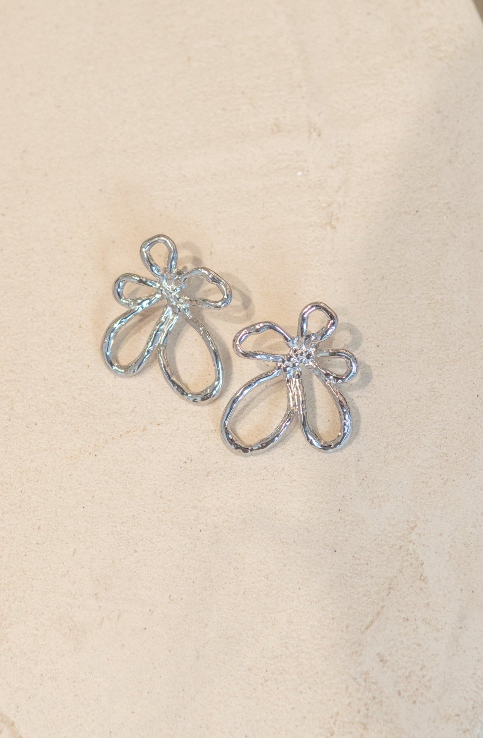 Organic Flower Earrings Stainless Steel Silver