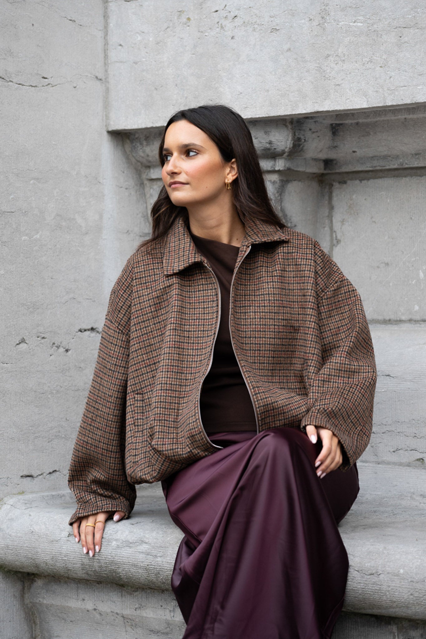 Nova Checkered Jacket Brown