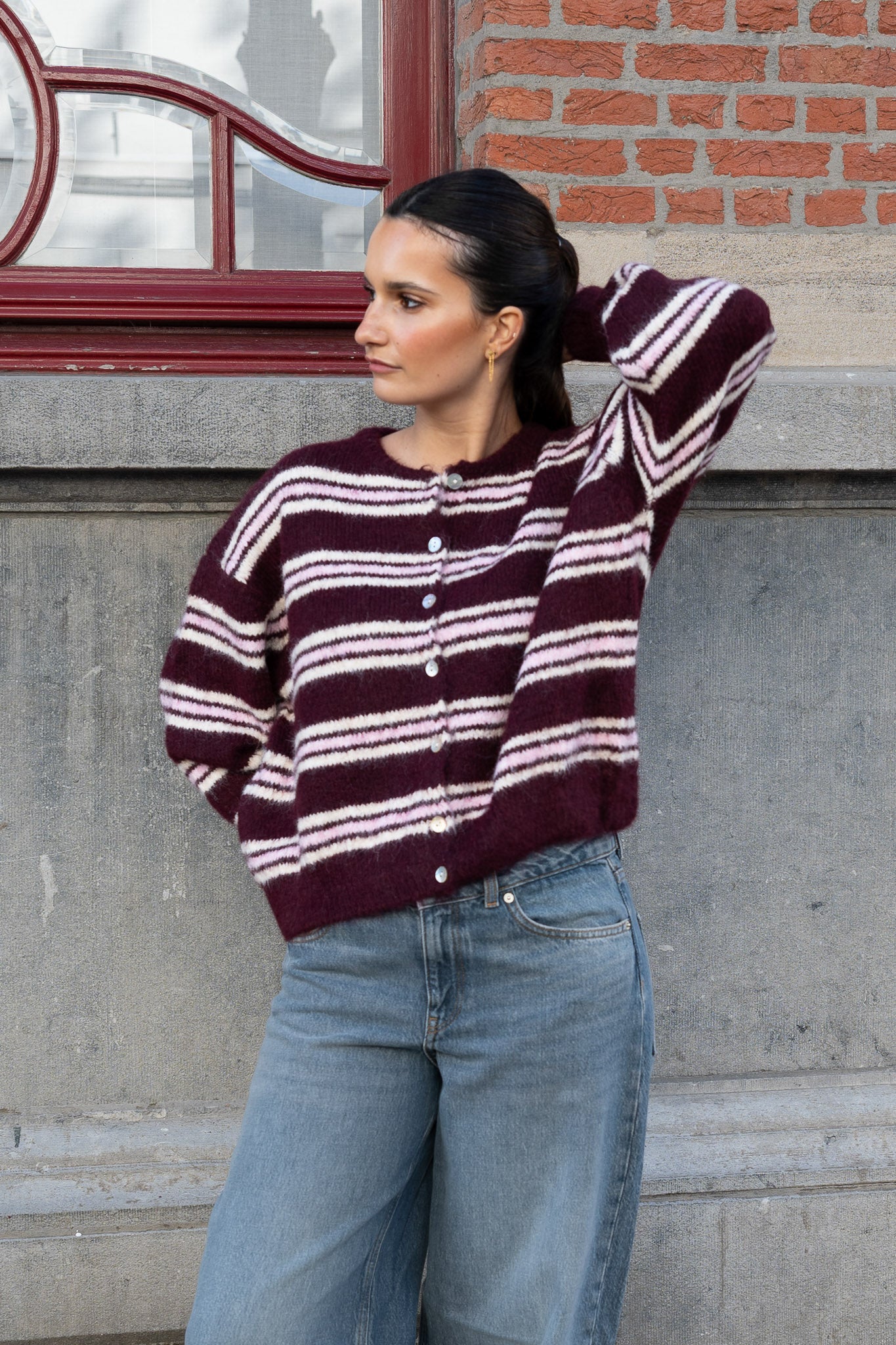 Izzy Cardigan Burgundy/Rose