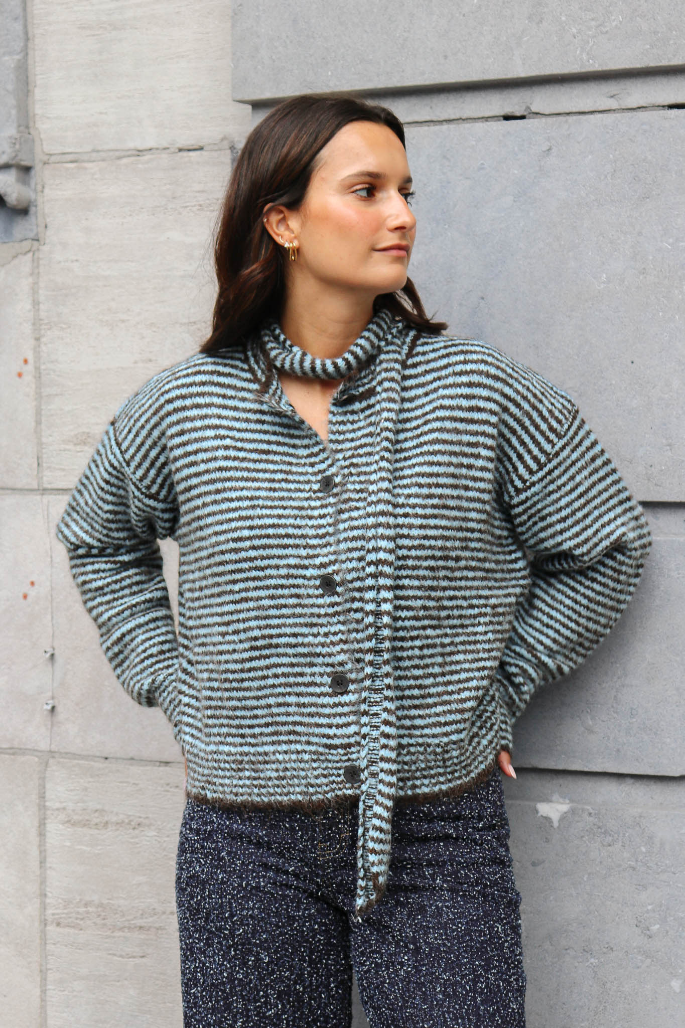 Abby Knit & Scarf Coffee/Ciel