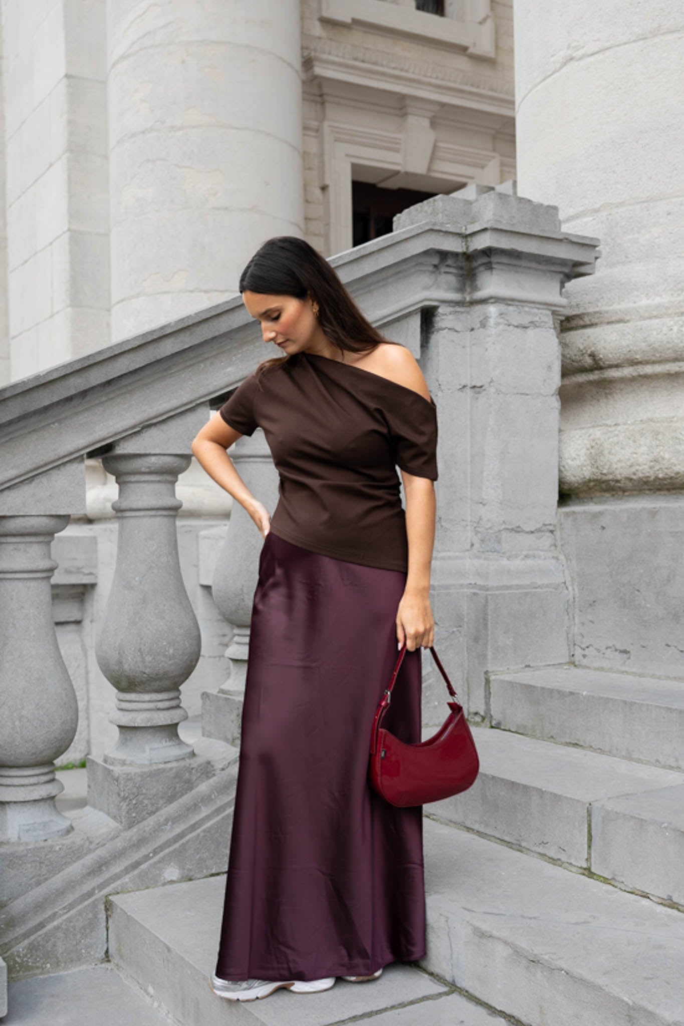 Ems Satin Skirt Burgundy